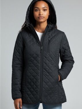 Lands’ End Black Quilted Jacket Hooded Coat Women’s Small NWT Lightweight